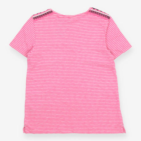 Abbie Pink Stripe Crew neck t-shirt with embroider