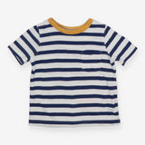 T-shirt navy and white stripe with yellow collar