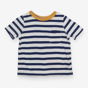 T-shirt navy and white stripe with yellow collar