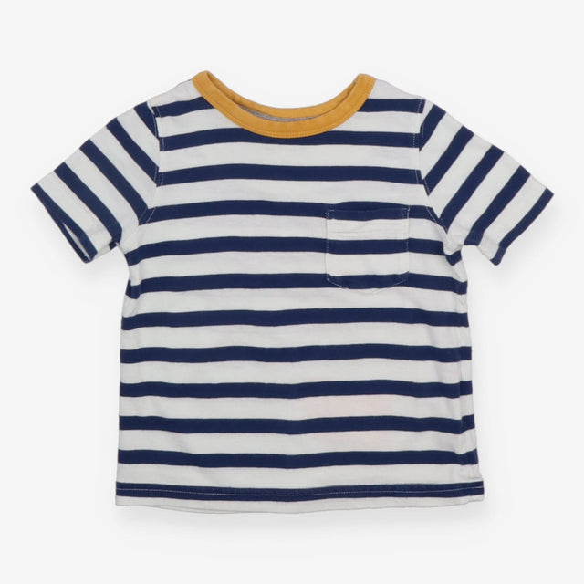 T-shirt navy and white stripe with yellow collar
