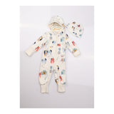 Hooded Zip Sleepsuit White Dogs and baby hat