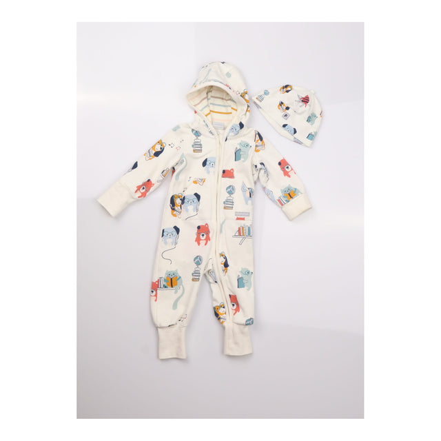 Hooded Zip Sleepsuit White Dogs and baby hat