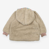 Jacket fur floral trim pockets