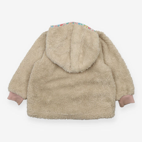 Jacket fur floral trim pockets
