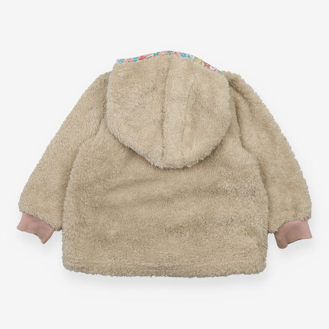 Jacket fur floral trim pockets