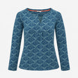 Blue Abstract Print Cotton Long Sleeve Notch Neck 