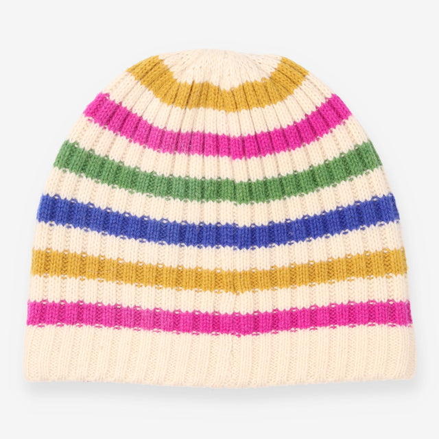 Knit Hat Cream Multicolour Striped Ribbed Beanie