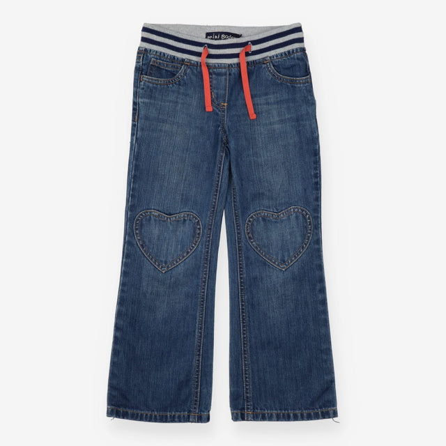 Jeans Pull on Heart Knees Blue and Grey Stripe 