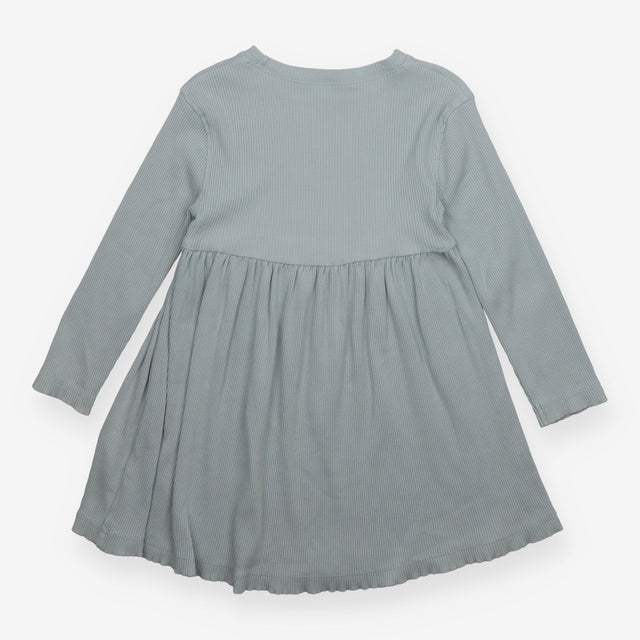 Ribbed dress blue with embroidered flower