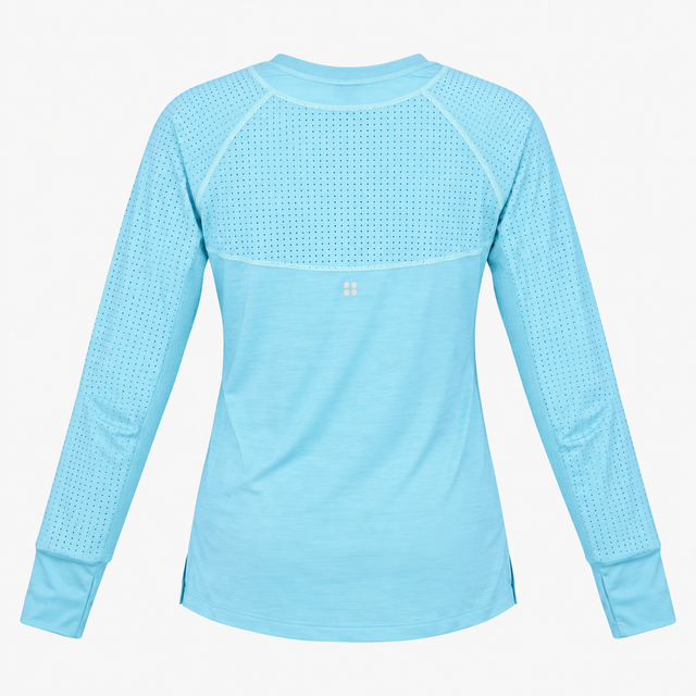 Light Blue Merino Wool Blend Perforated Long Sleev