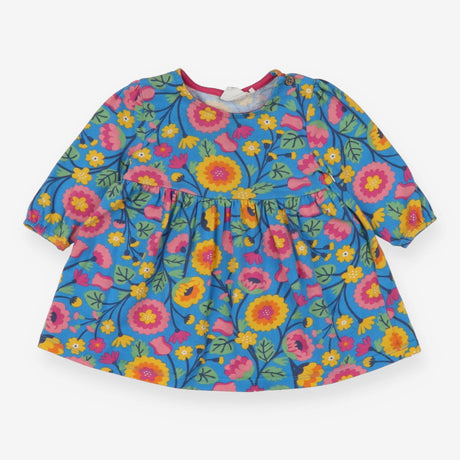Dress LS jersey bright blue large flowers