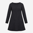 Navy Blue Soft Ribbed Knit Long Sleeve A Line Swin