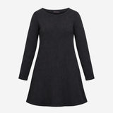 Navy Blue Soft Ribbed Knit Long Sleeve A Line Swin