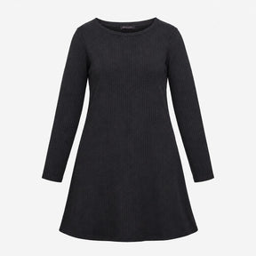 Navy Blue Soft Ribbed Knit Long Sleeve A Line Swin