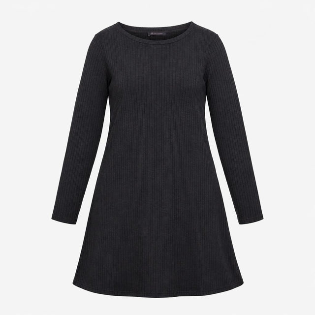 Navy Blue Soft Ribbed Knit Long Sleeve A Line Swin