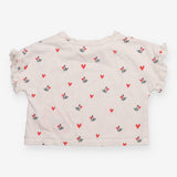 Tee Frill Shoulder White with Heart and Tulips Pri
