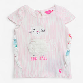 T-shirt with frilly cat applique 