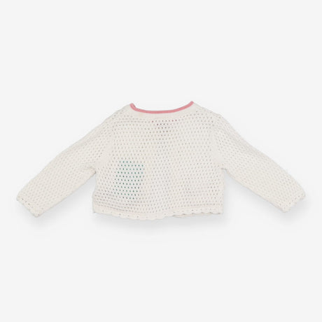 Cardigan Knit White Pink Butterfly Pockets