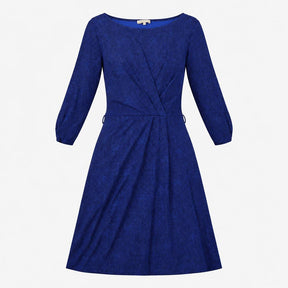 Dress Navy Blue Micro Spot Print Wrap Front Long S