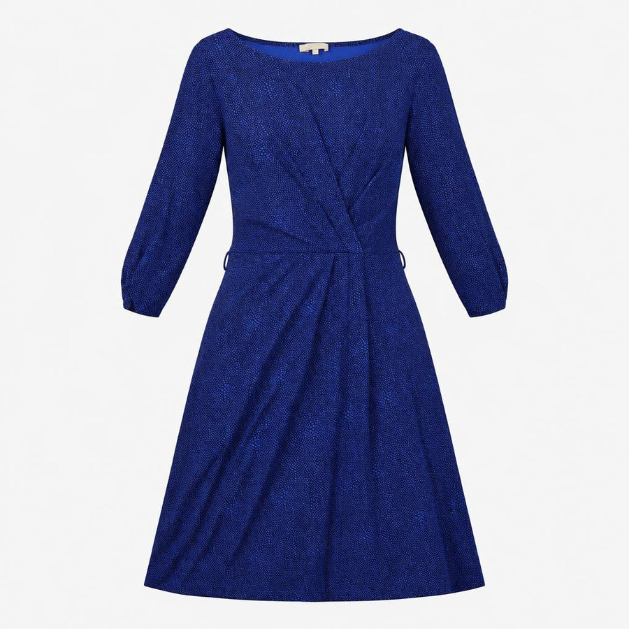 Dress Navy Blue Micro Spot Print Wrap Front Long S