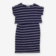 Nursing Dress Navy Stripe Short Sleeve Mid Length