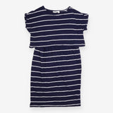 Nursing Dress Navy Stripe Short Sleeve Mid Length