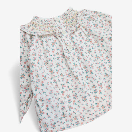 Blouse cream small ditsy flower smocked neck 