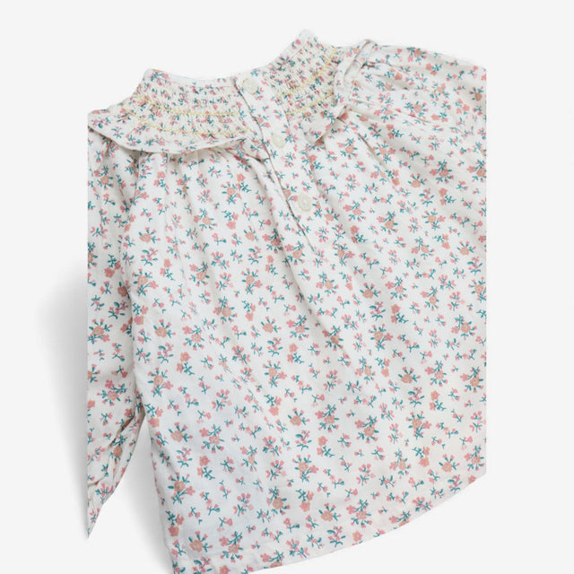Blouse cream small ditsy flower smocked neck 