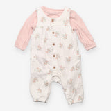 Outfit dungaree white floral and bodysuit long sle