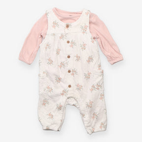 Outfit dungaree white floral and bodysuit long sle