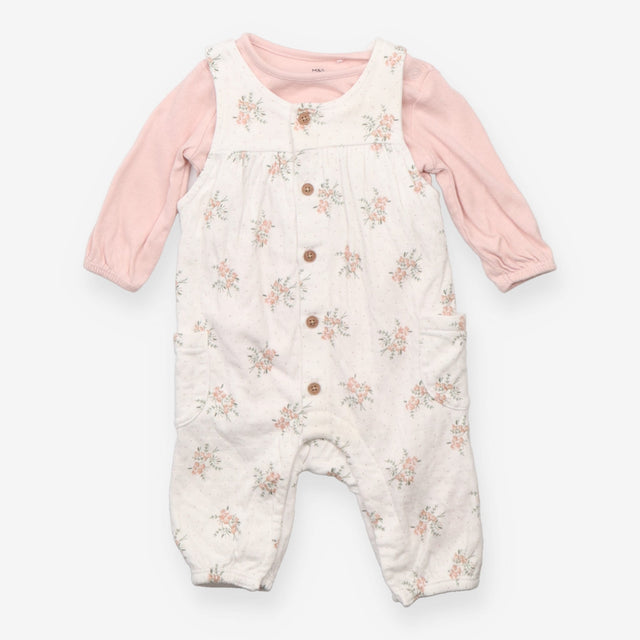 Outfit dungaree white floral and bodysuit long sle