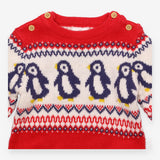 Festive Knitted Romper Red with Penguins