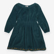 Dress Long Sleeve Teal Velour - Gold Star Trim
