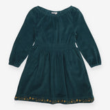 Dress Long Sleeve Teal Velour - Gold Star Trim