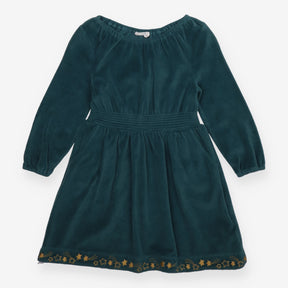 Dress Long Sleeve Teal Velour - Gold Star Trim