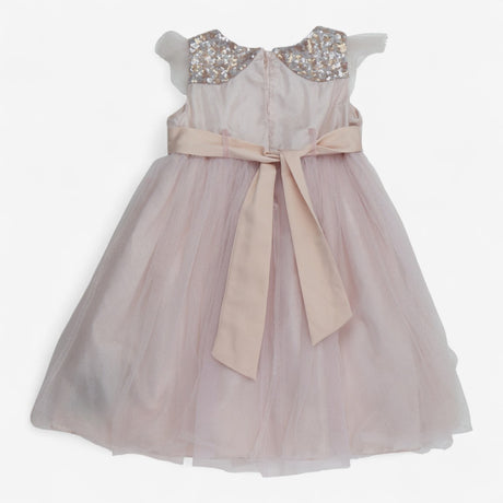Dress Short Sleeved Pink Sparkle with Flower
