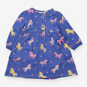 Sweater Dress Blue with Unicorns, Strawberries 