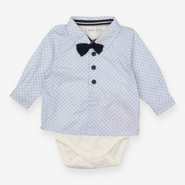 Bodysuit Shirt Blue Stripe with Navy Bow Tie