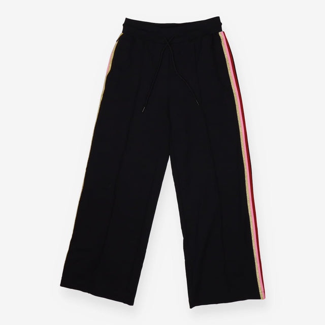 Black wide leg joggers with vivid rainbow stripe d