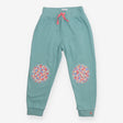 Green Joggers Floral Knee Patches