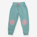 Green Joggers Floral Knee Patches