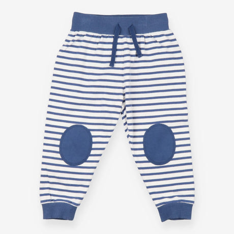 Blue and white stripe joggers with blue knee patch