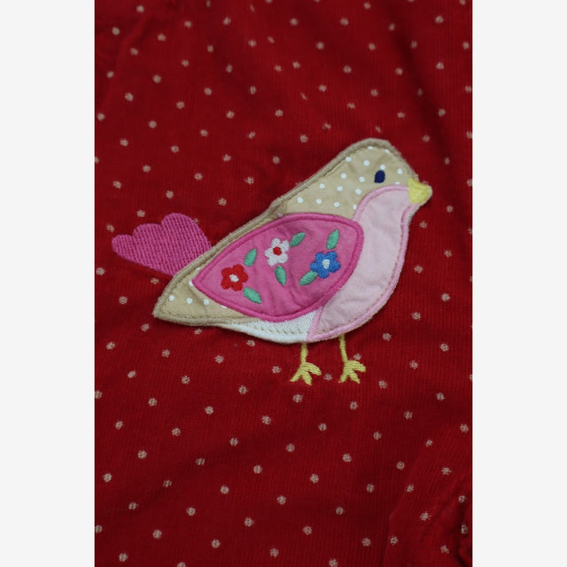 Dungarees Cord Red spot with Bird Applique