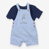 Chambray Peter Rabbit shortie dungarees with navy 