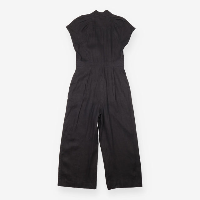 Whistles Black Linen Button Front Short Sleeve Jum