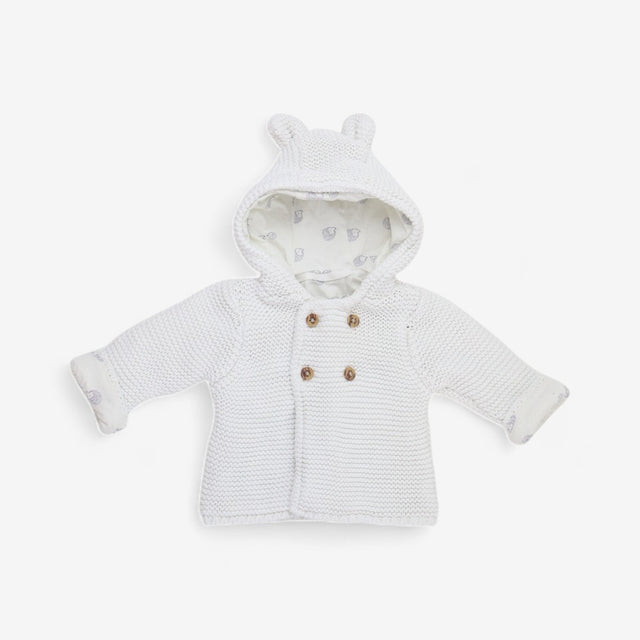 White knitted hoody with hedgehog lining