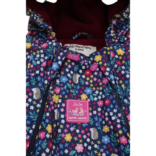 Pramsuit Fleece Lined Blue with Flowers and Hedgeh