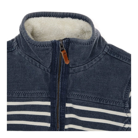 Half-zip sweater blue stripe with fleece collar