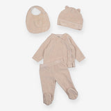 Outfit Velour Brown Top, Trouser, Hat and Bib