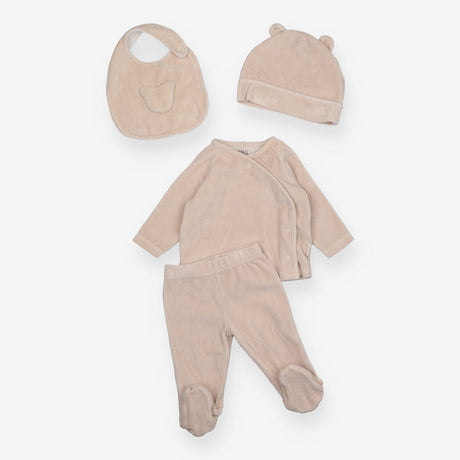 Outfit Velour Brown Top, Trouser, Hat and Bib